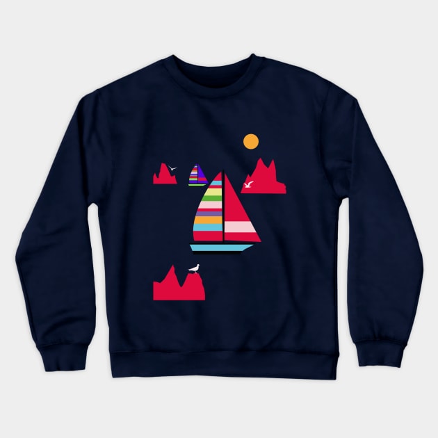 Sailing Boats Cliffs Seascape Crewneck Sweatshirt by oknoki